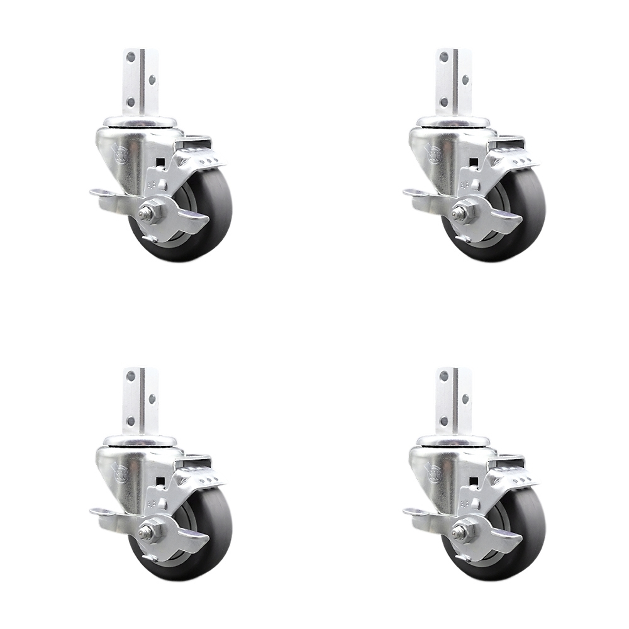 Service Caster, 3 1/2in. x 1 1/4in. Stem Casters, Wheel Diameter 3.5 in, Caster Type Swivel, Package (qty.) 4, Model# SCC-SQ20S3514-TPRB-TLB-78-4